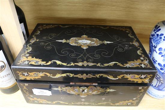 An inlaid mother of pearl papier mache writing box